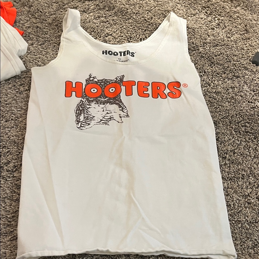 Hooters White Tank Top with Orange Logo and Black Owl